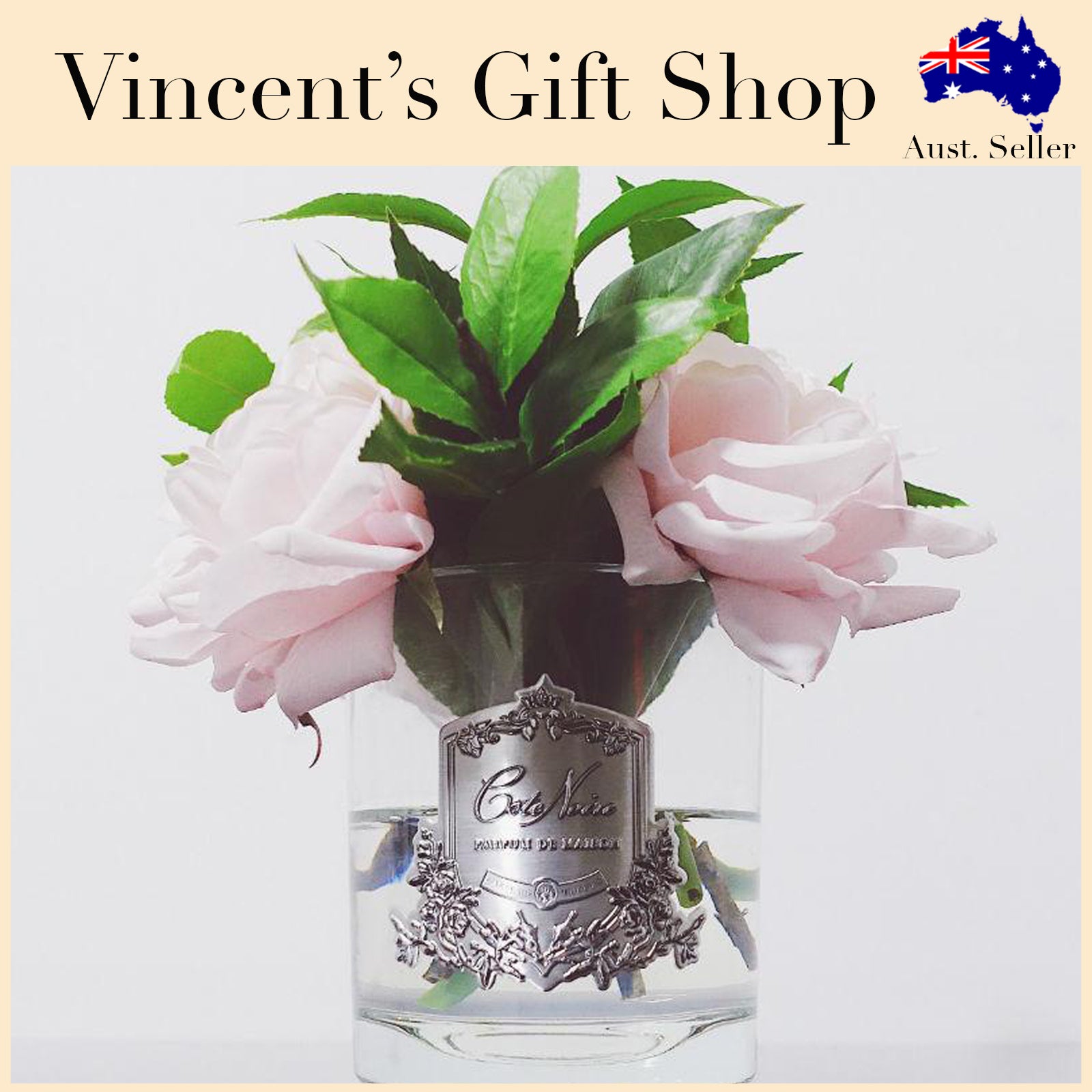 Côte Noire Perfumed Pink English Roses in Clear Glass - Ivory