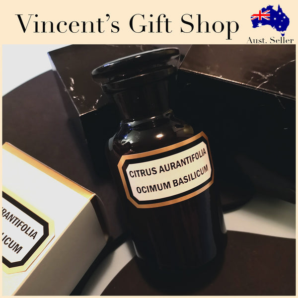 Plain and Simple Small Amber Apothecary Candle - Lime BasilMandarin/Citrus Aurantifolia Ocimum Basilicum